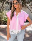Floral Hollow Out Contrast Patchwork Shirt