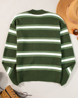 Stripe Drop Shoulder Buttoned Cardigan Sweater