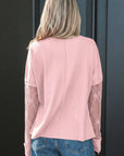 Bow Mesh Patchwork Long Sleeve Tee