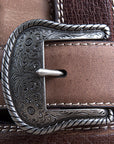 46" G Bar D Wide Crazy Horse Leather Tabs Mens Cowboy Belt Silver Buckle Brown