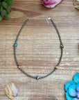 Kids necklace - 13” Turquoise & Spiny Oyster Necklace – 3–4mm Sterling Silver Pearls