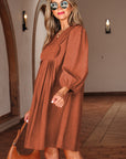 Alyssa Split Neck Scallop Detail Pleated Corduroy Mini Dress