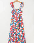 Floral Boho Ruffle Strap V-Neck Maxi Dress