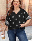 Plus Size Boho Floral Boho Notch V-Neck Top