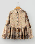 Floral Plaid Patchwork Ruffle Waffle Knit Shacket