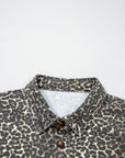 Leopard Denim Short Sleeve Button Up Cropped Shirt