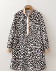 Leopard Stripe Collar Half Buttoned Flared Dress