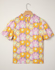 Floral Frilled Neck Puff Short Sleeve Top