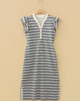 Stripe Ruffle Short Sleeve Contrast Trim Midi Dress