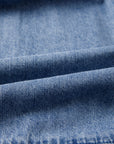 Denim Puff Sleeve Tie V-Neck Ruffle Dress