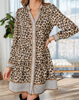 Leopard Stripe Trim V-Neck Mini Dress