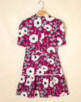 Floral Short Puff Sleeve Belted Mini Dress