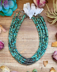 African Turquoise Heishi & Sterling Silver Pearl Necklace