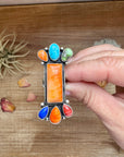 Long Ring- Size 5 - mix stone turquoise, spiny and sterling silver