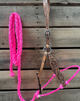 Hot Pink Floral Tooled Lariat & Leather Combo Halter