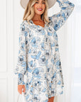 Floral Ruffle Tie Neck Mini Dress