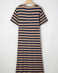 Stripe V-Neck Side Slit Maxi Dress