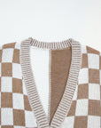 Plus Size Checker Drop Shoulder Open Front Cardigan