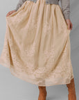Solid Embroidered Mesh Overlay Midi Skirt