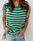 Stripe Crewneck Sleeveless Sweater Top