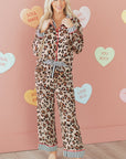 Leopard Colorblock Stripe Edge Shirt and Pants Pajama Set