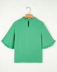 Frilled Round Neck Wide 3/4 Sleeve Blouse