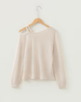 Textured Knit Asymmetric Shoulder Long Sleeve Top
