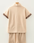 Leopard Trim Half-Zip Top and Shorts Set