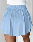 Solid Drawstring Elastic Waist Lined Tennis Skort