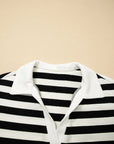 Stripe Collar V-Neck Ruffle Short Sleeve Blouse