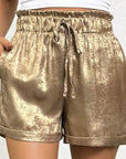 Metallic Tie Elastic Waist Cuffed Hem Shorts