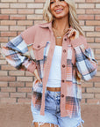 Plaid Corduroy Patchwork Pocketed Shacket