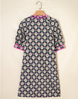 Floral Stripe Trim Short Sleeve Shift Dress