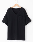 Plus Size Solid Corded Knit V-Neck T-Shirt