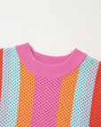 Colorblock Eyelet Short Sleeve Sweater T-Shirt