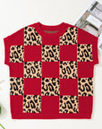 Leopard Checker Short Sleeve Knit Sweater