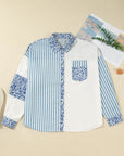 Plus Size Leopard Stripe Patchwork Button-Up Shirt