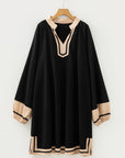 Plus Size Colorblock Stripe Trim V-Neck Dress