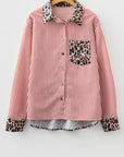 Stripe Leopard Patchwork Long Sleeve Buttoned Shirt