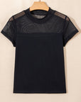 Sheer Mesh Patchwork Cap Sleeve T-Shirt