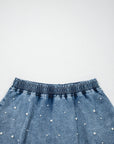 Denim Pearl Embellish Elastic Waist Mini Skort