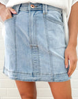 Denim Exposed Seam Mini Skirt with Pockets
