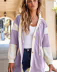 Waffle Knit Colorblock Patchwork Buttoned Hoodie