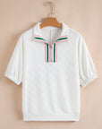 Contrast Stripe Textured Short Sleeve Blouse