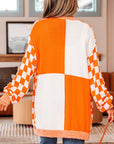 Checker Open Front Drop Shoulder Cardigan