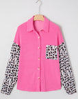 Western Leopard Corded Knit Patchwork Shacket