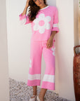 Floral Patchwork Raw Edge Top and Pant Set
