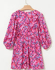 Abstract Puff Sleeve V-Neck High Waist Romper
