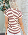 Stripe Half Buttoned Short Sleeve Top