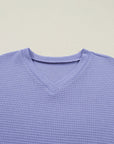 Solid Waffle Knit V-Neck Short Sleeve Top